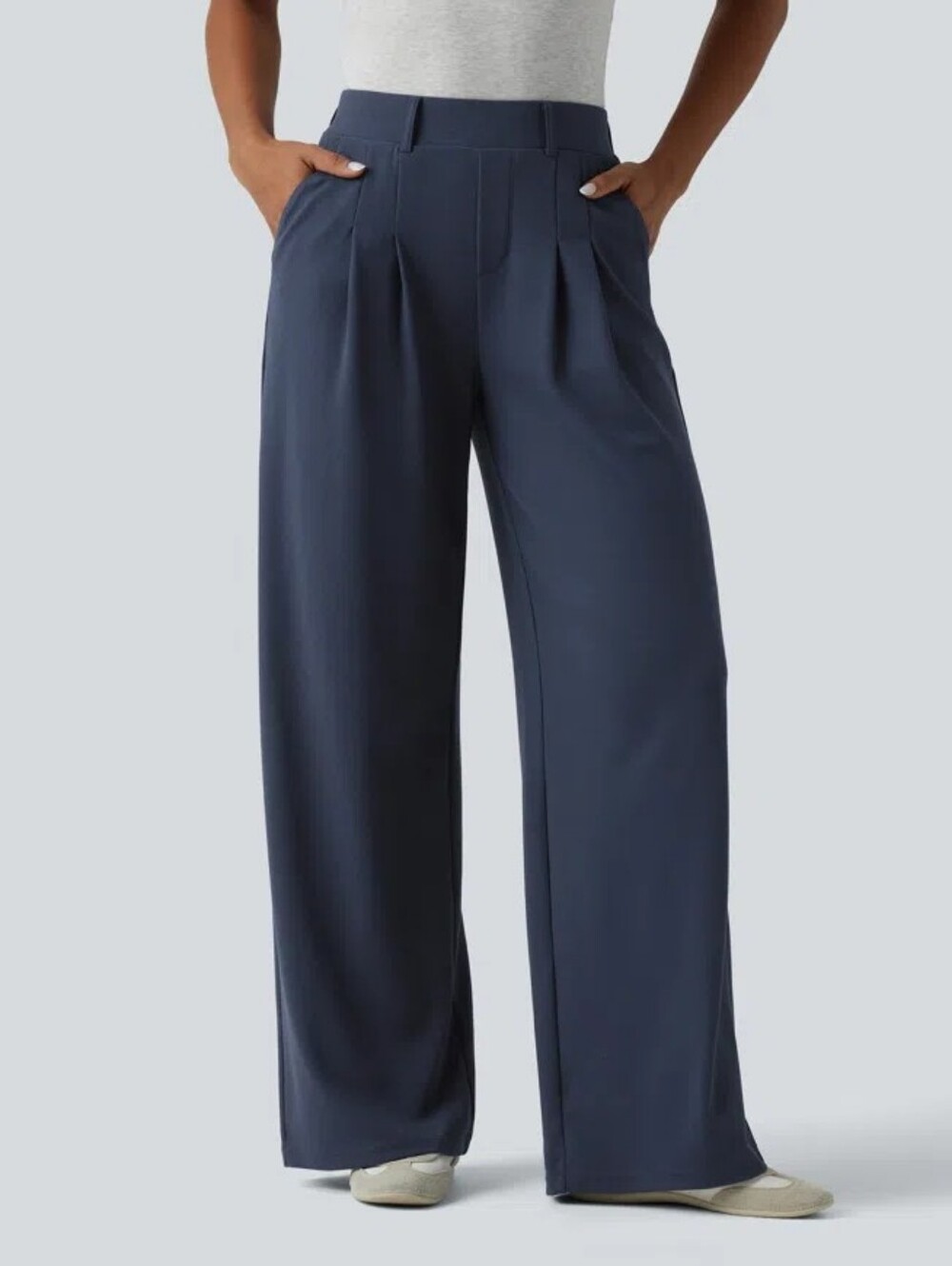 Halara Mid Rise Wide Leg Waffle Pants Harbor Ink Medium Pocket Lounge Casual - Picture 13 of 16